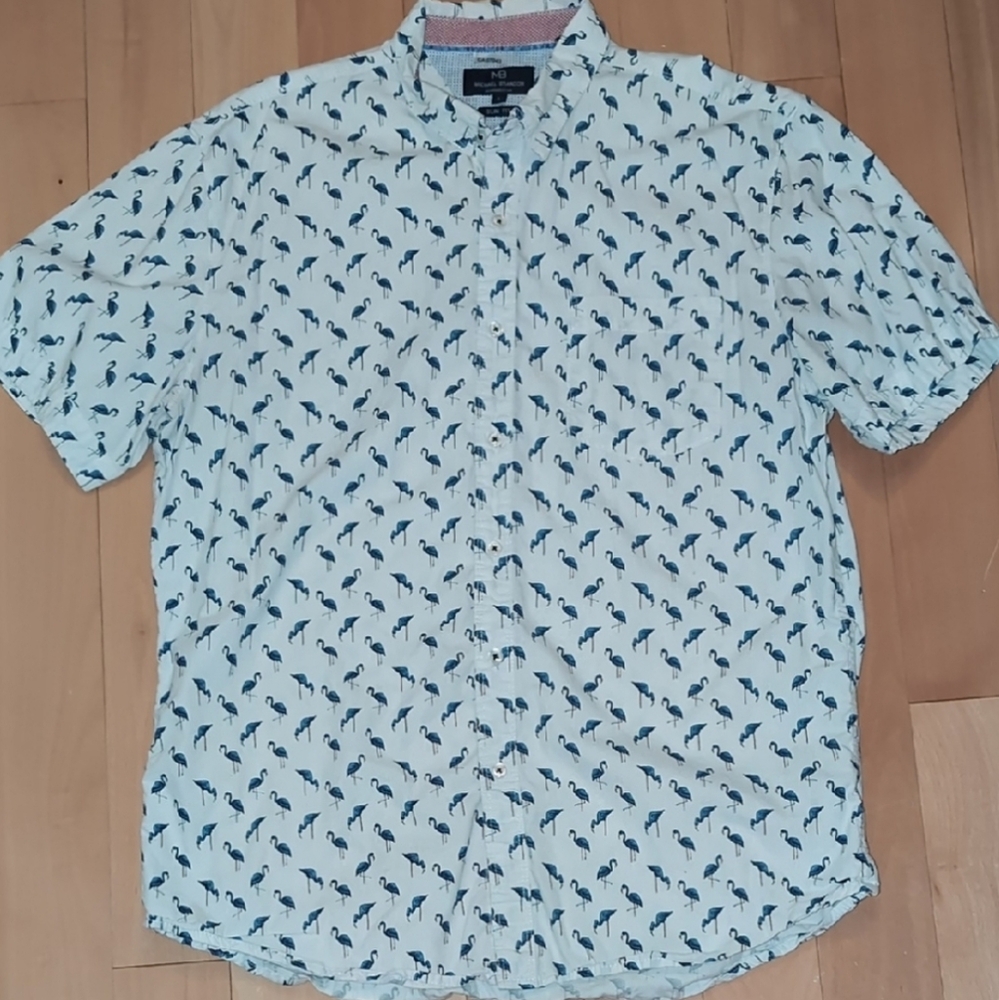 Michael Brandon White and Blue Flamingo Shirt
